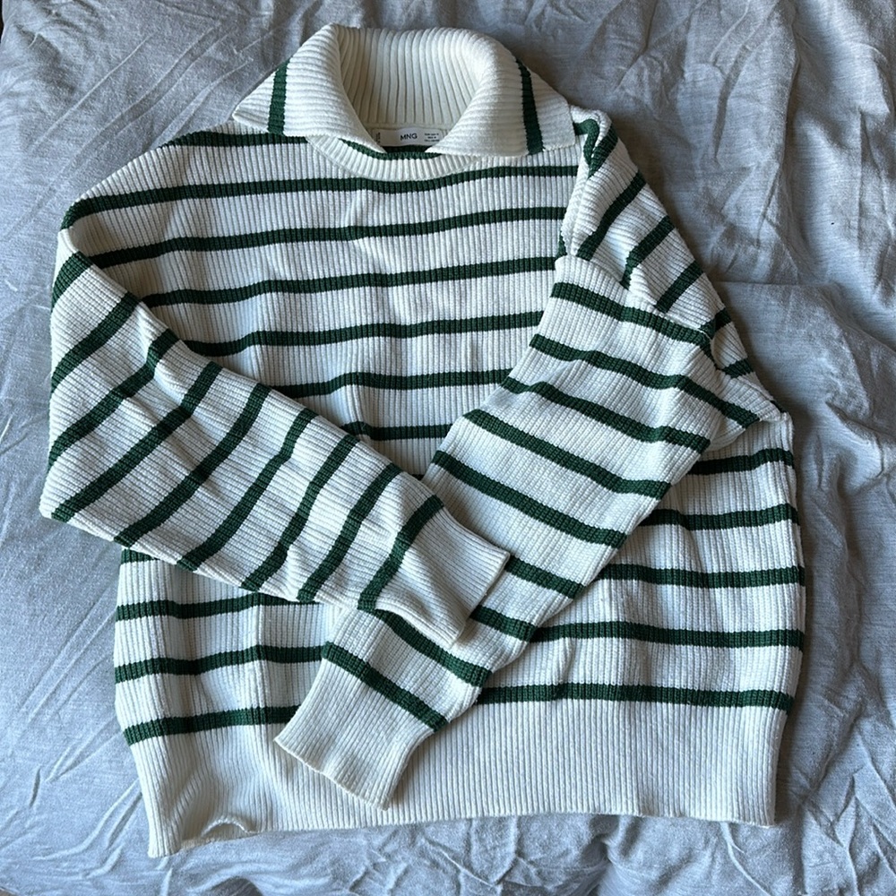 MANGO green white stripe sweater